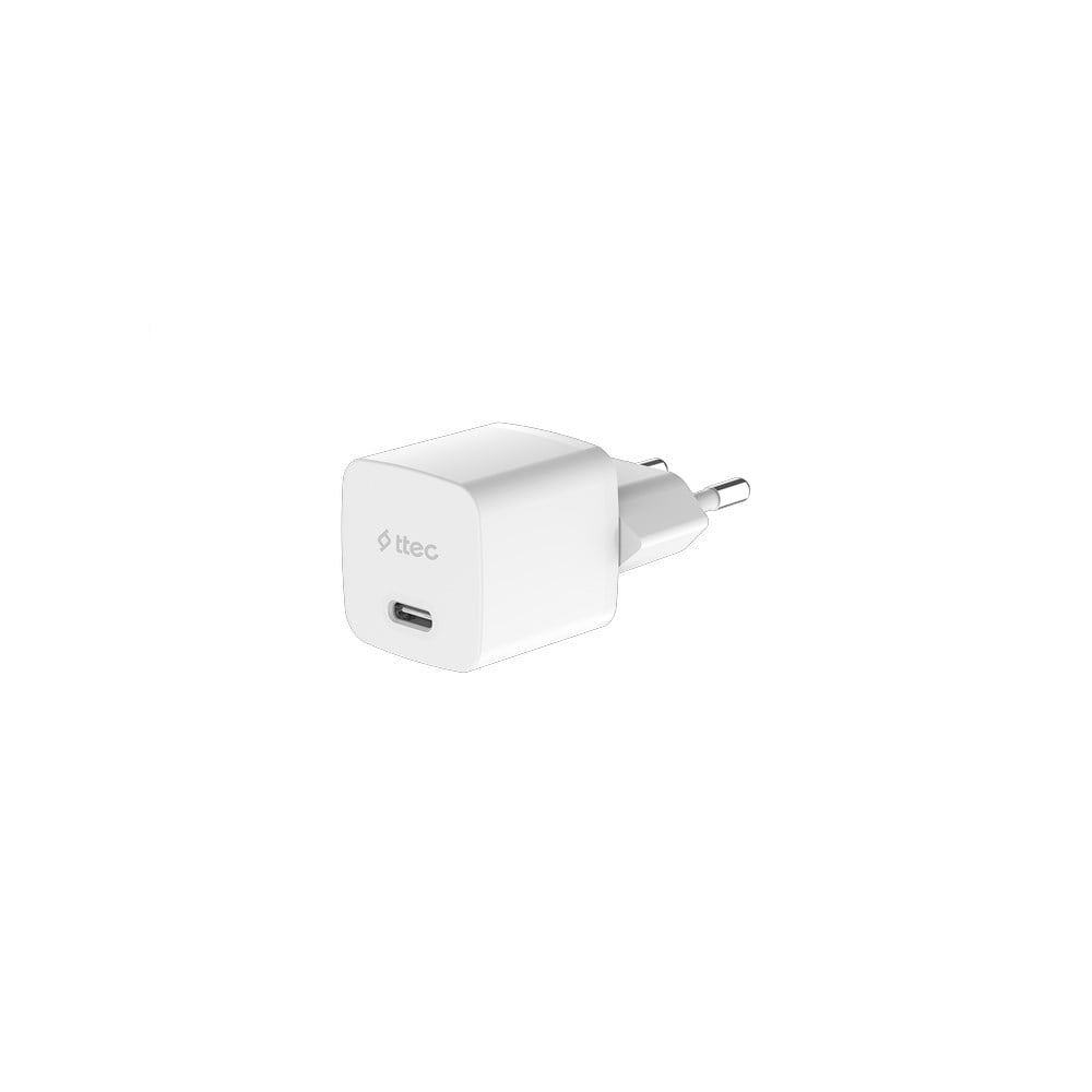 2SCG20CB ttec SmartCharger GAN 20W PD Seyahat Hızlı Şarj Aleti + USB-C - USB-C 60W Kablo Beyaz