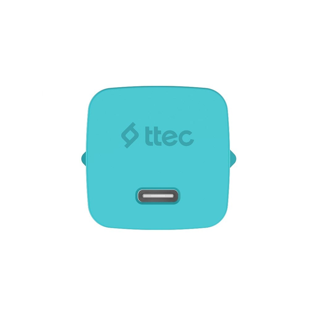 2SCG20LNM ttec SmartCharger GAN 20W PD Seyahat Hızlı Şarj Aleti + USB-C - Lightning 120cm Kablo Neon Neon Mavi