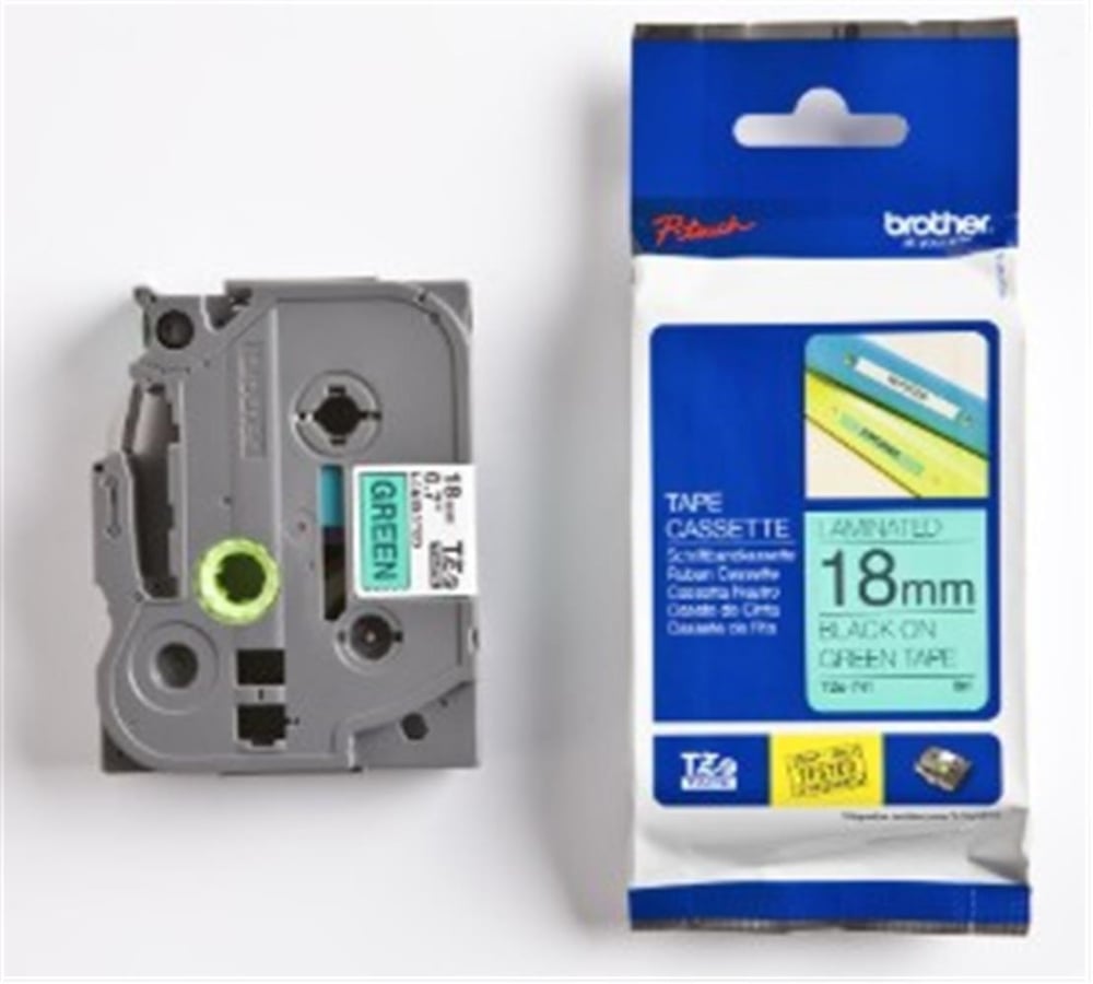 Brother TZE-741 18 mm Yeşil Üzeri Siyah Laminasyonlu Etiket