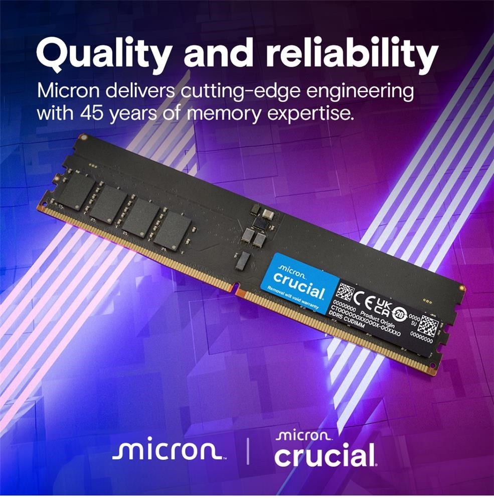 Crucial 16GB 6400MHz DDR5 CL52 RAM CUDIMM CT16G64C52CU5 1.1V, Yüksek Performanslı RAM