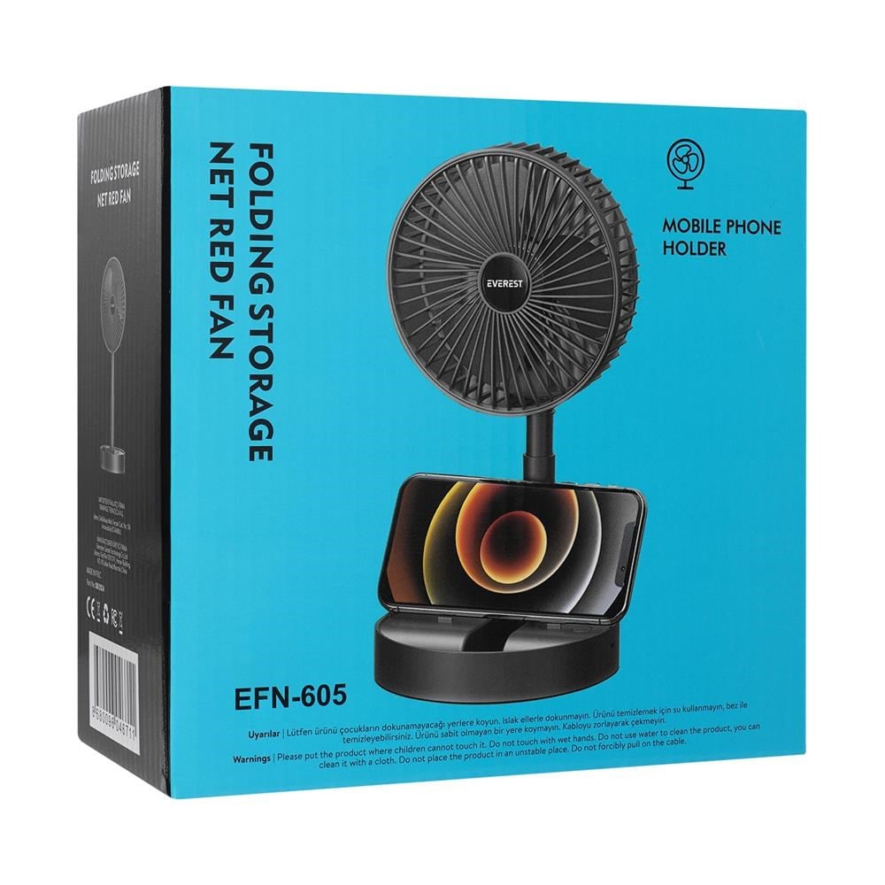 Everest EFN-605 Masaüstü Şarj Edilebilir Siyah 800mAh Usb Fan