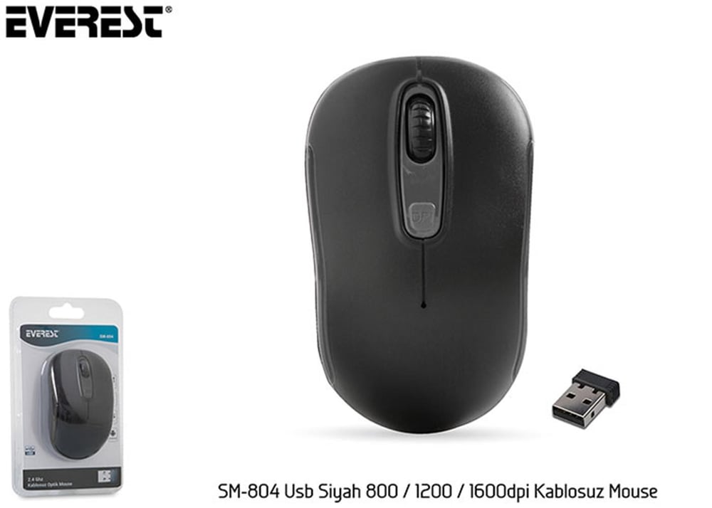 Everest SM-804 Usb Siyah 800-1200-1600dpi Kablosuz Mouse