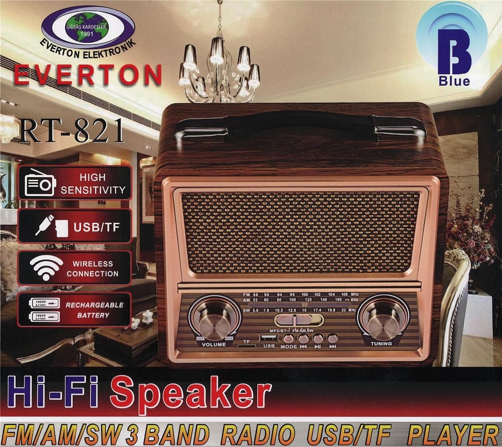 Everton Rt-821 Bluetooth Fm-Usb-Tf-Aux Nostaljik Radyo