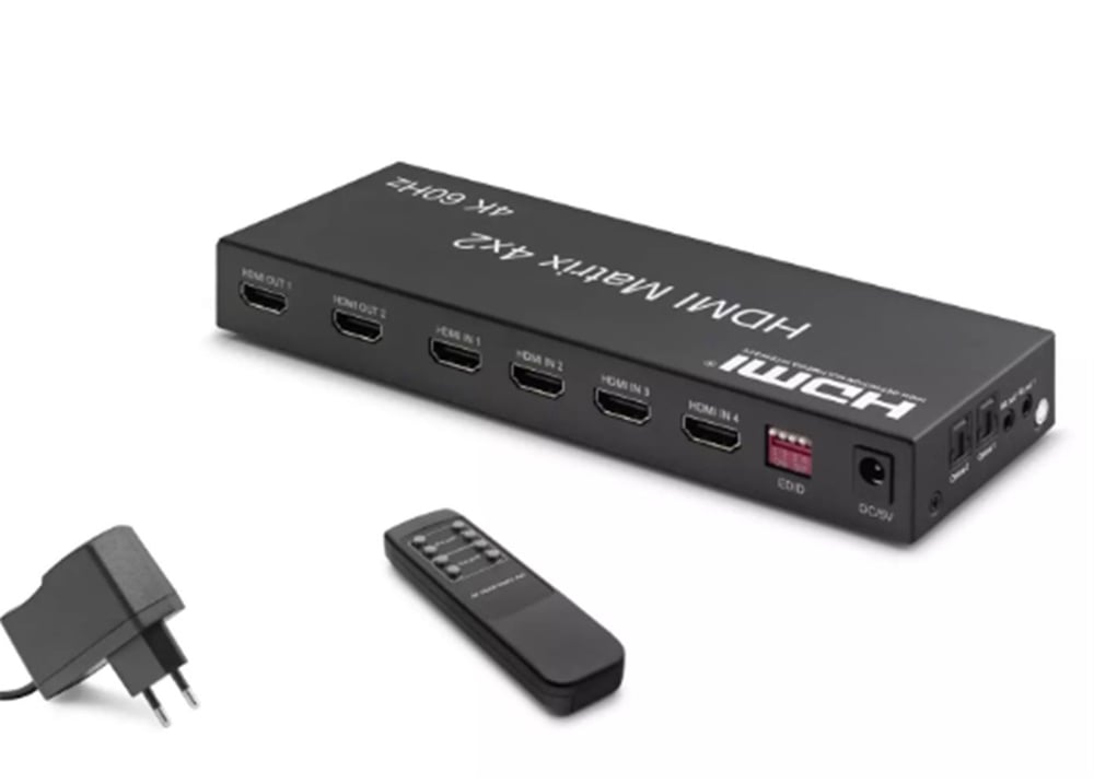 Hadron Hdx1334 Hdmi Switch & Splitter 4-In 2-Out Matrix Siyah 4K HDMI Girişi: 4 HDMI Çıkışı: 2