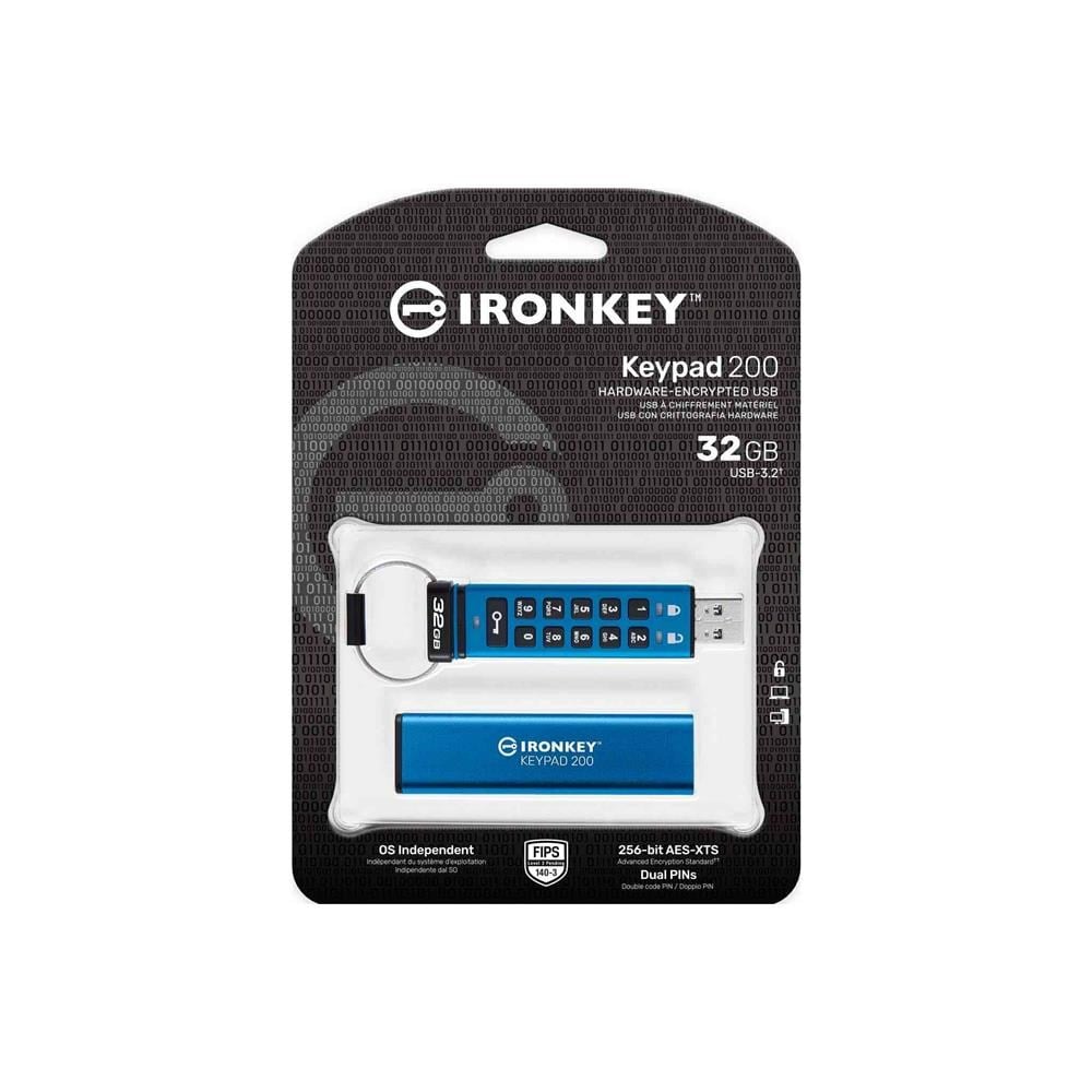 Kingston IKKP200-32GB 32GB IronKey Keypad 200, FIPS 140-3 Lvl 3 (Pending) Flash Bellek