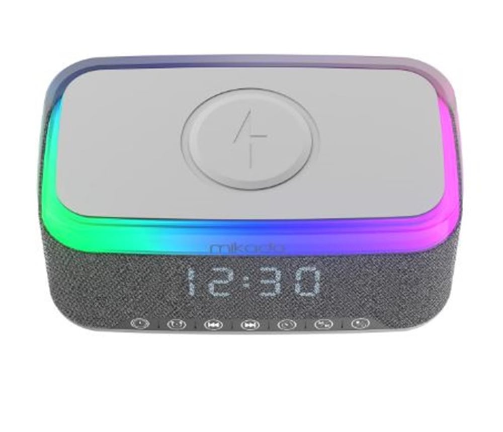 Mikado MD-W8 1200mAh 10W Gri BT,USB,Kablosuz Şarjlı RGB-Gece Lambası Özellikli Alarmlı Saat Speaker