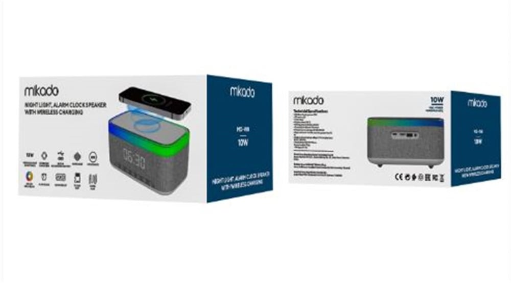 Mikado MD-W8 1200mAh 10W Gri BT,USB,Kablosuz Şarjlı RGB-Gece Lambası Özellikli Alarmlı Saat Speaker