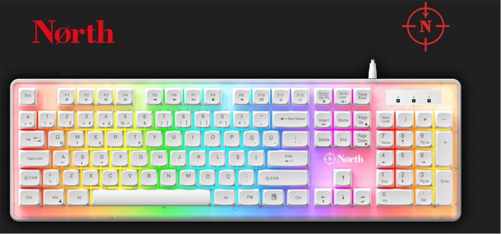 North Paladin Mekanik Hisli Türkçe RGB Beyaz Premium Gaming Klavye