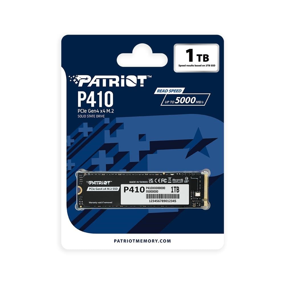 Patriot 1TB  P410 PCIe Gen4 x4 (NVMe 1.4) M.2 2280 R-5000 W-4500 (P410P1TBM28H) Ssd Disk