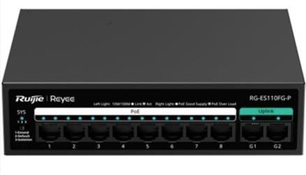 Ruijie-Reyee RG-ES110FG-P 10 Port 10-100 Mbps 2 Port Gigabit Uplink 8 Port 10-100 POE 110W Switch