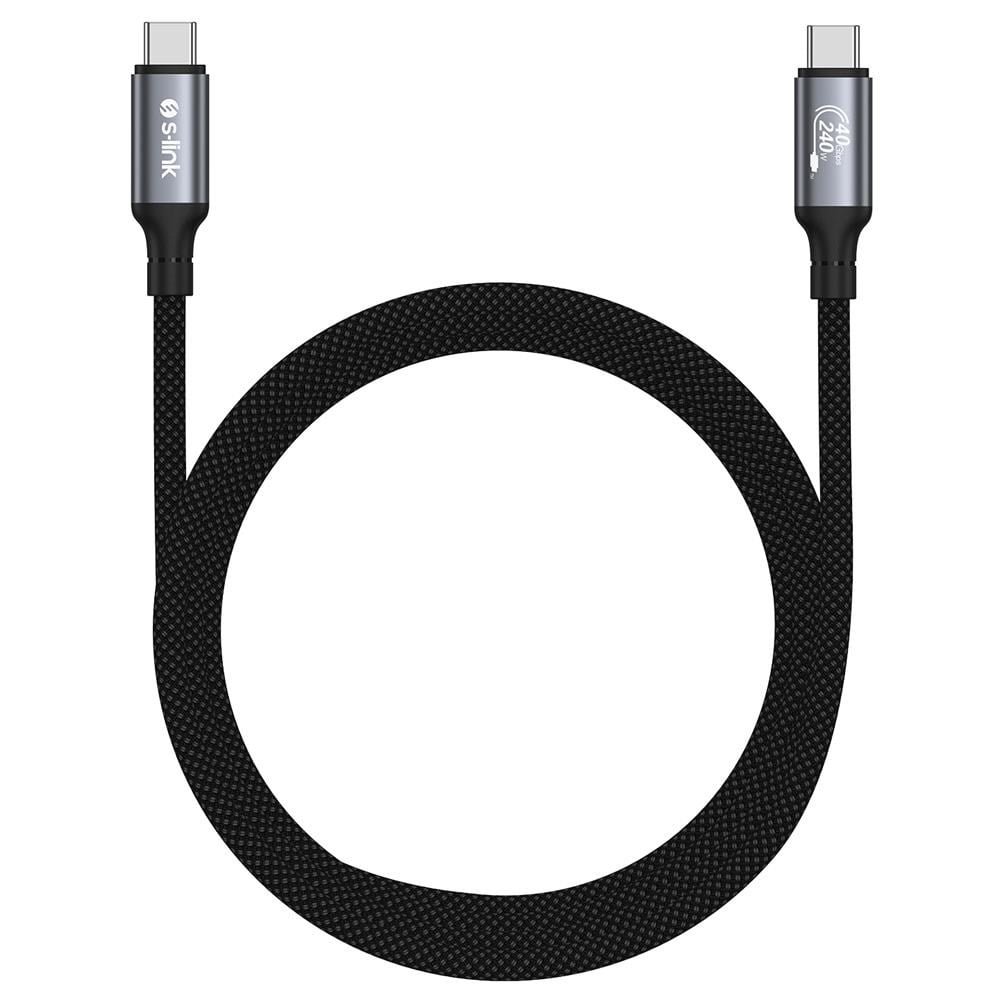 S-link Armor DCC-01 240W 1.2m Type-C to Type-C Örgülü Metal 8K 60HZ Siyah Data ve Hızlı Şarj Kablosu