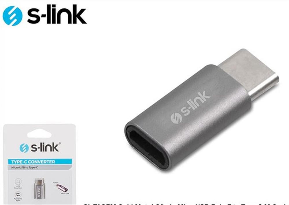 S-link SL-TA25M Gümüş Metal Gövde MicroUSB 5pin F to Type C M Çevirici