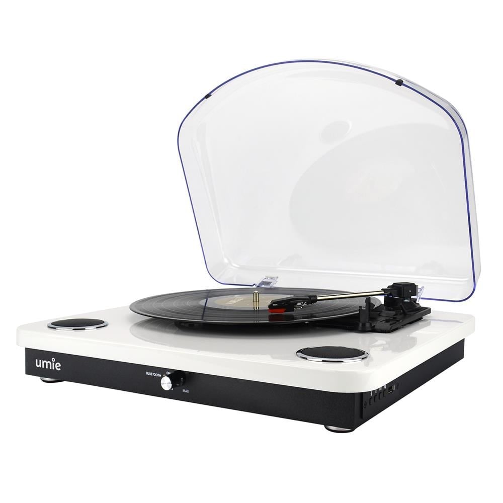 UMİE Bemol Beyaz Piano Kaplama 10W BT İN, BT OUT, RCA, USB Özellikli Nostaljik Pikap