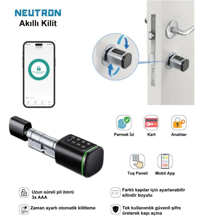 NEUTRON NTL-SC-02FKPB AKILLI KAPI KİLİDİ SİYAH