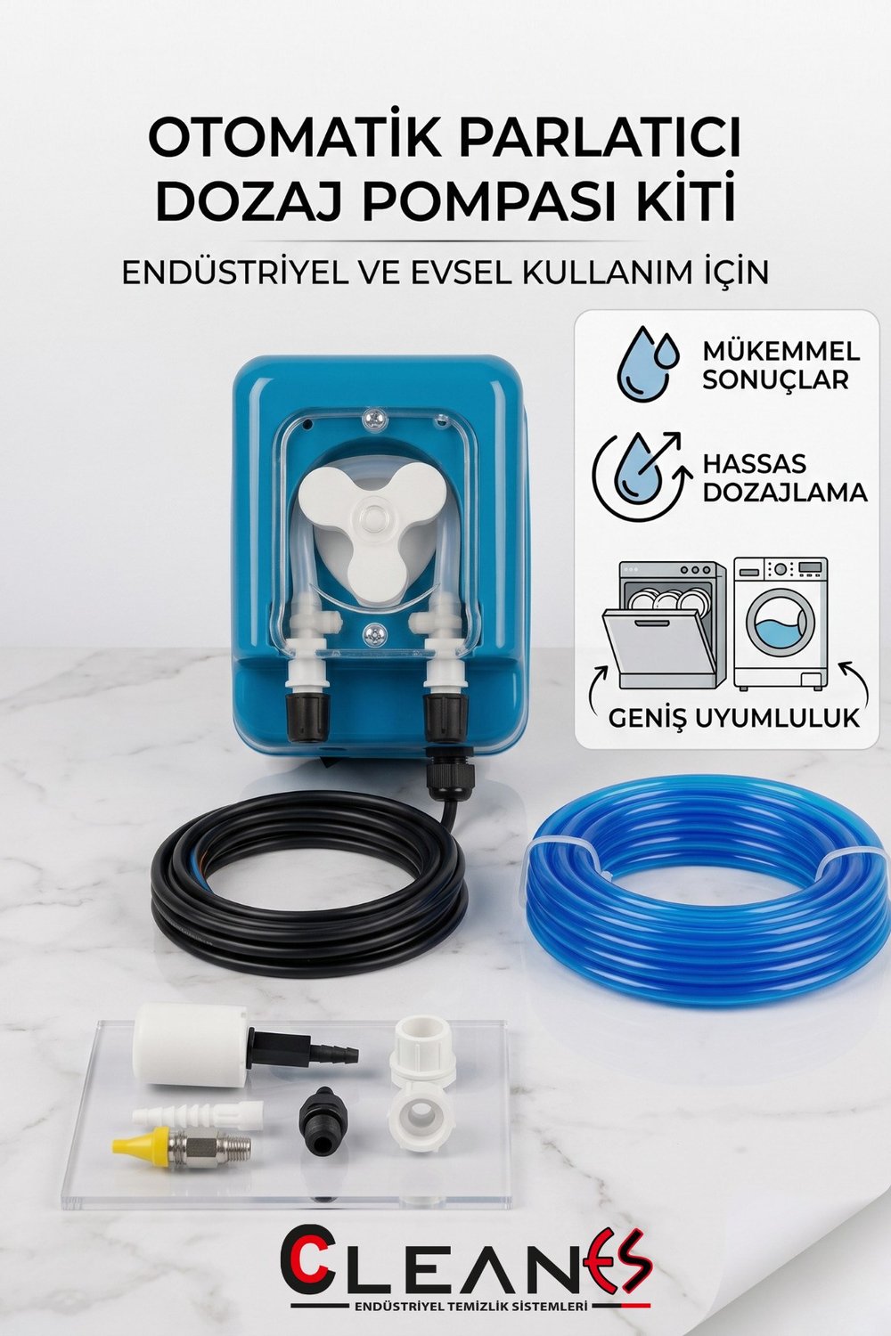Endüstriyel Bulaşık Makinesi Parlatıcı Pompası Sanayi Tipi Parlatıcı Dozaj Pompası (Montaj Setli Full Paket)