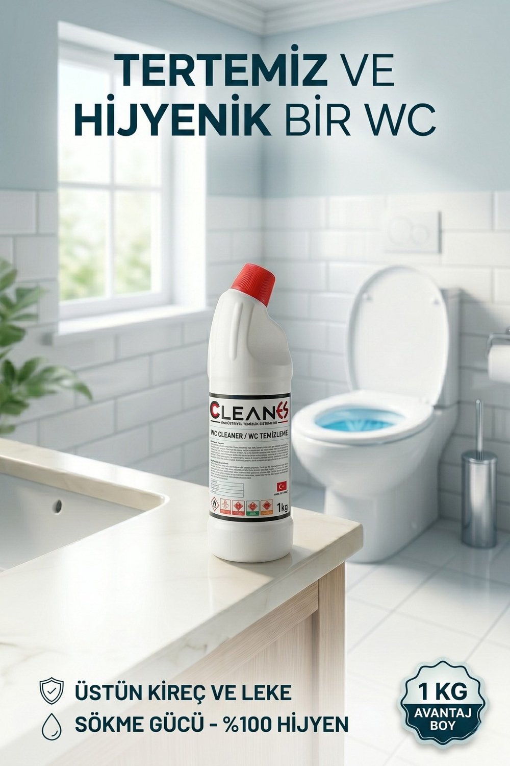WC ve Tuvalet Temizleyicisi 1 kg Üstün Kireç ve Leke Sökücü Endüstriyel Güç