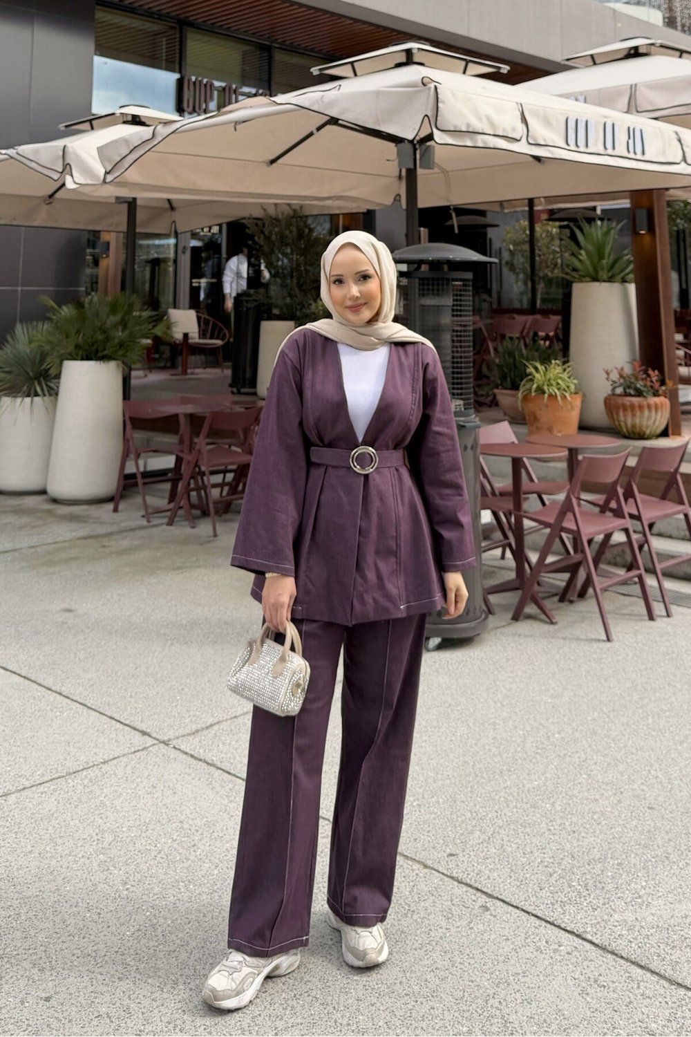Kemer Detaylı Kot Tesettür Takım