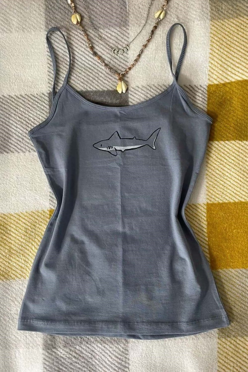 Antrasit Shark Y2K İnce Askılı Basic Body Crop