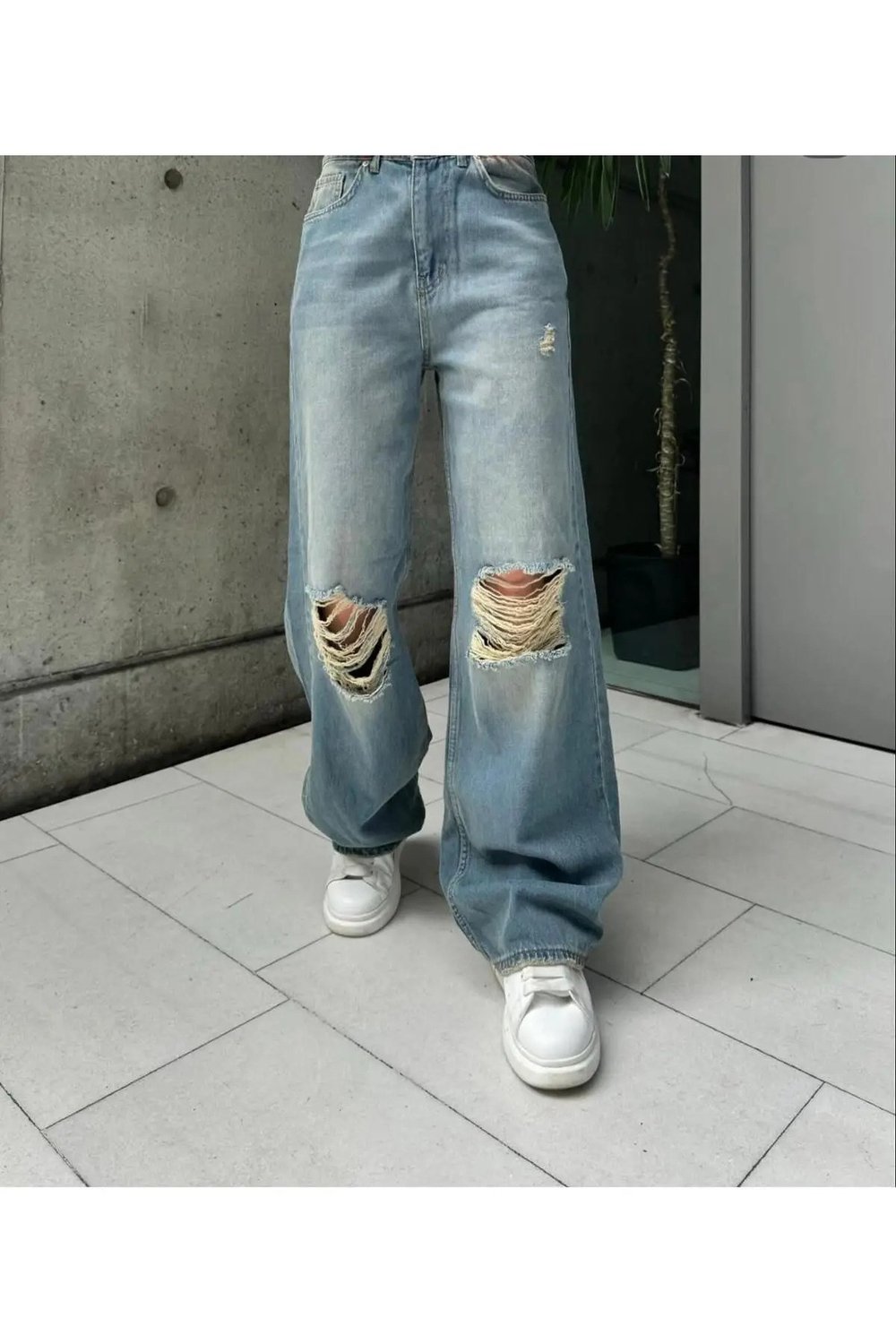 Baggy Street Yırtık Detaylı Bol Jeans