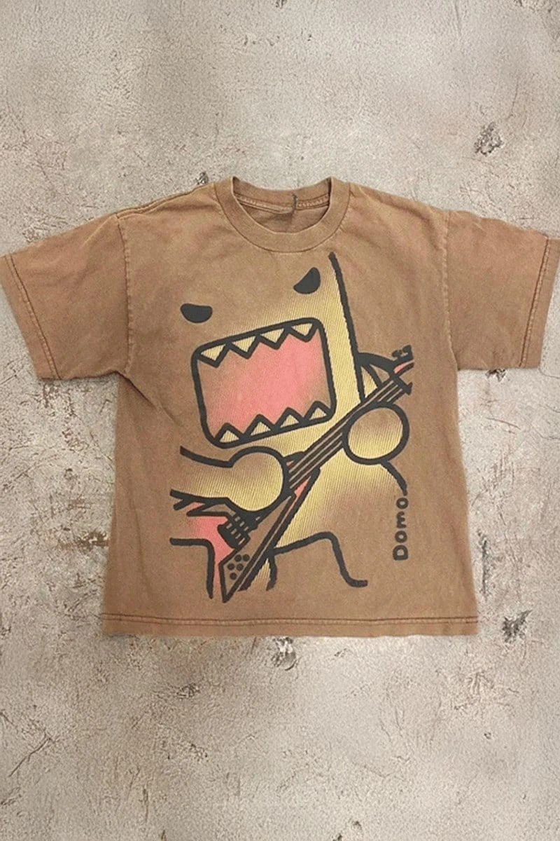 Domo-Kun Guitar Y2K Kahverengi T-Shirt
