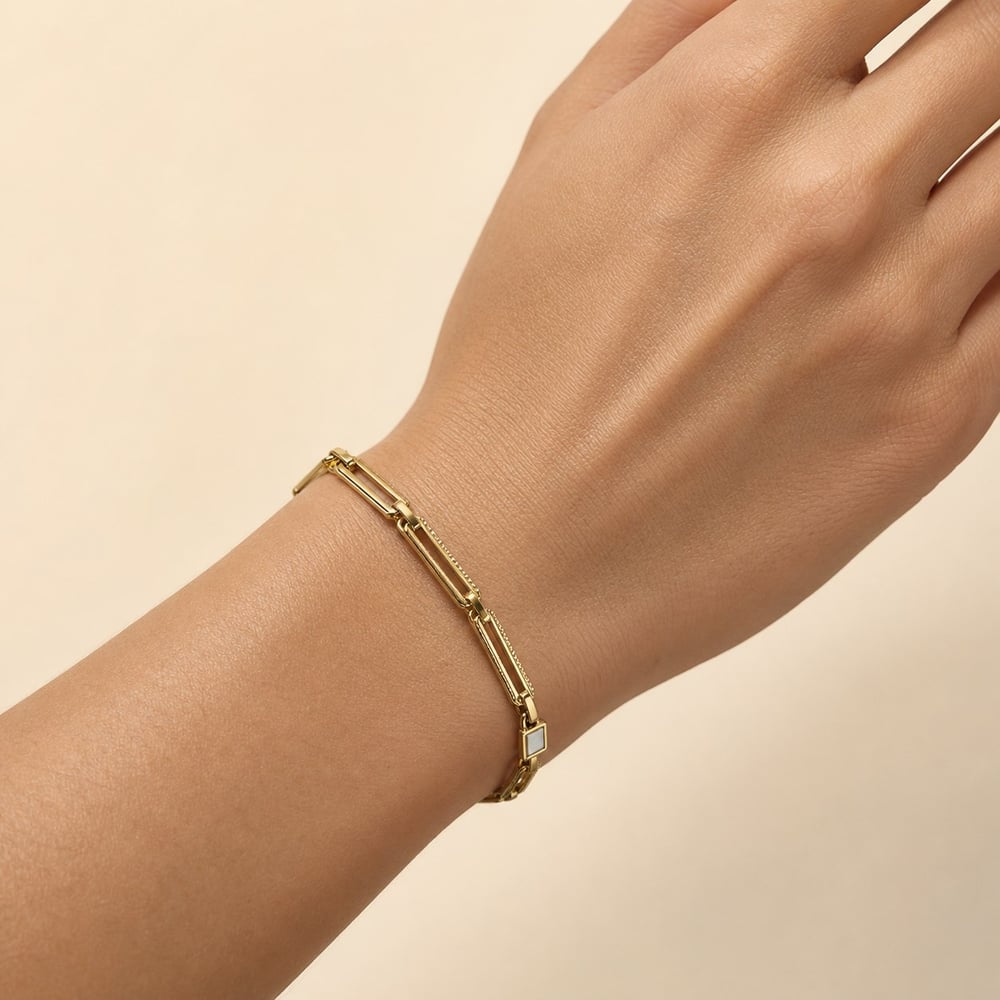 Fashion Gold Renk Sedef Kare Detaylı Geometrik Dikdörtgen Kadın Bileklik