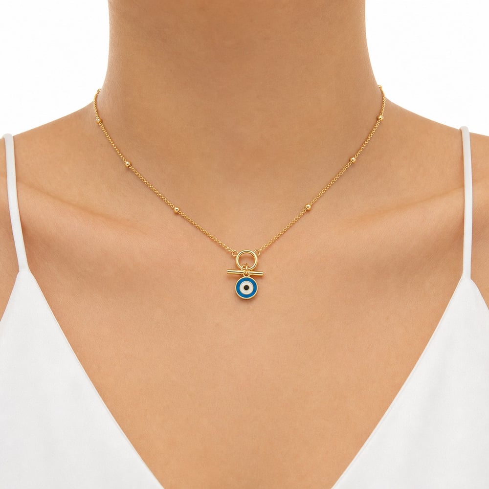 Fashion  Nazar Boncuklu T-Bar Detaylı Kolye