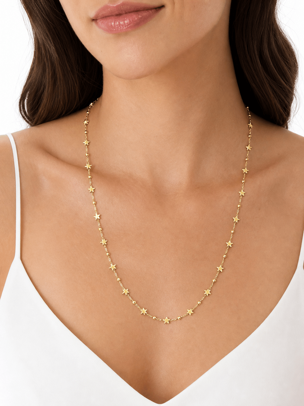 FullyDesing Yıldız Detaylı Uzun Gold Kolye