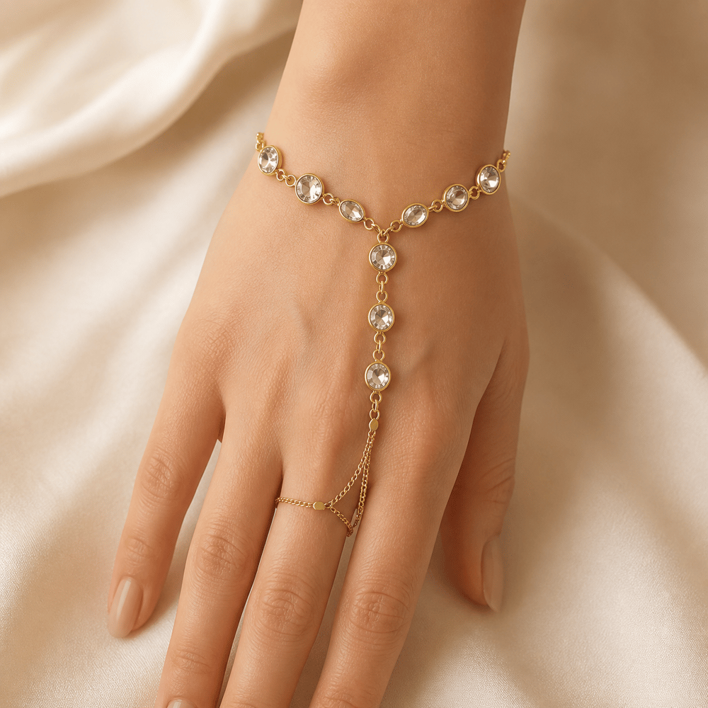 LUXURY Berrak Taşlı Gold Şahmeran El Zinciri