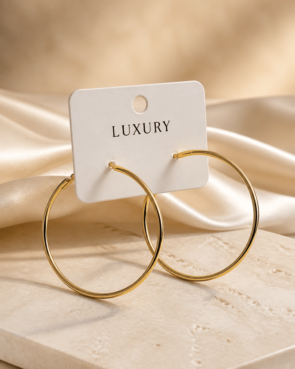 Luxury Çelik Düz Büyük Boy Halka Küpe – Gold