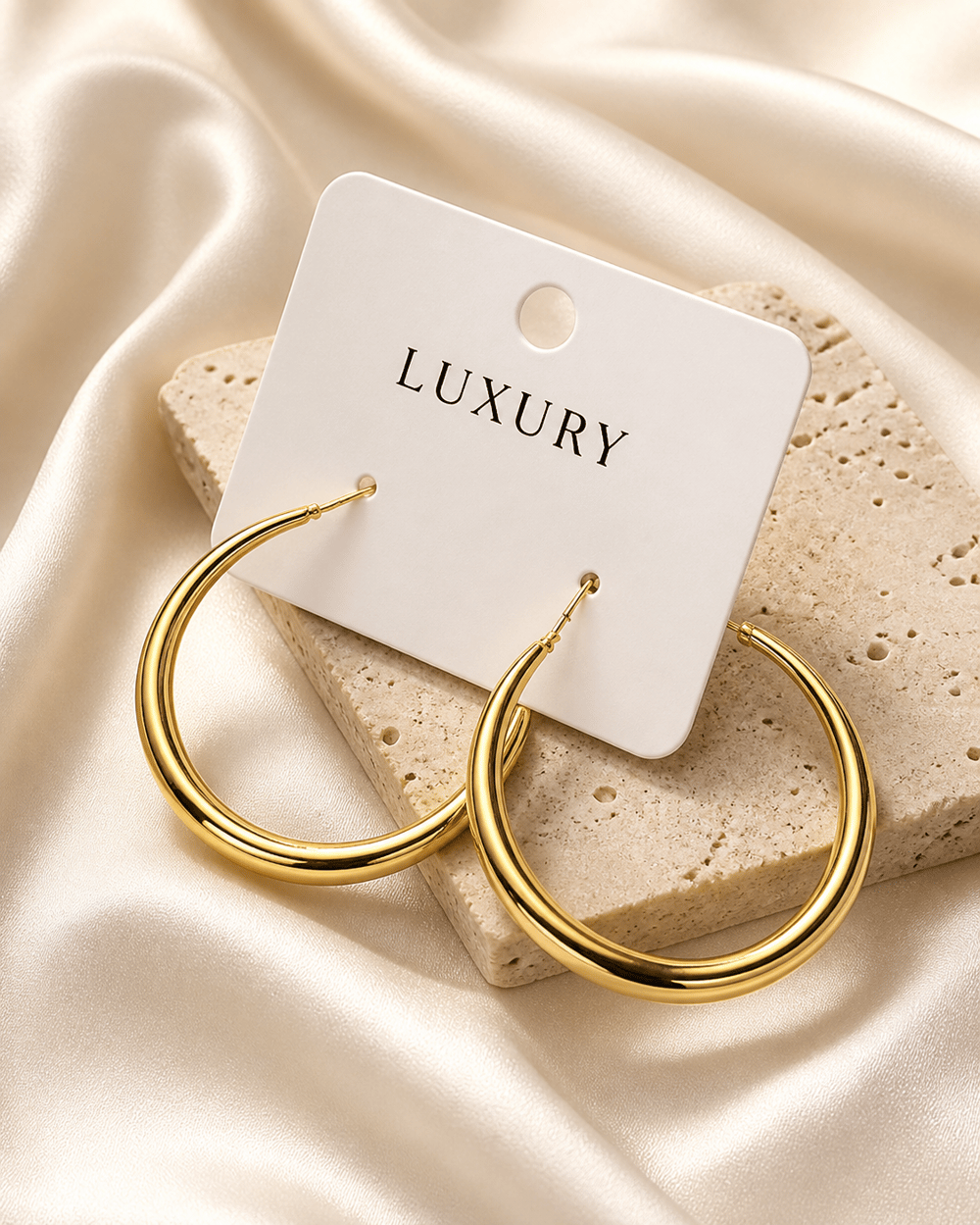 Luxury Çelik Kalın Bombeli Oval Halka Küpe – Altın