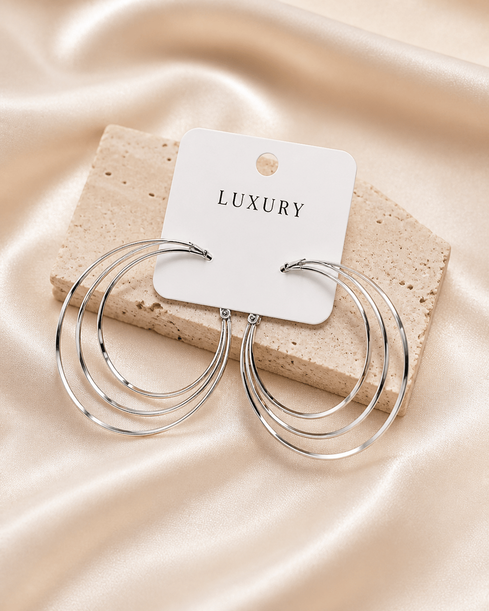 Luxury Çelik Üçlü Aralıklı Büyük Halka Küpe – Gümüş