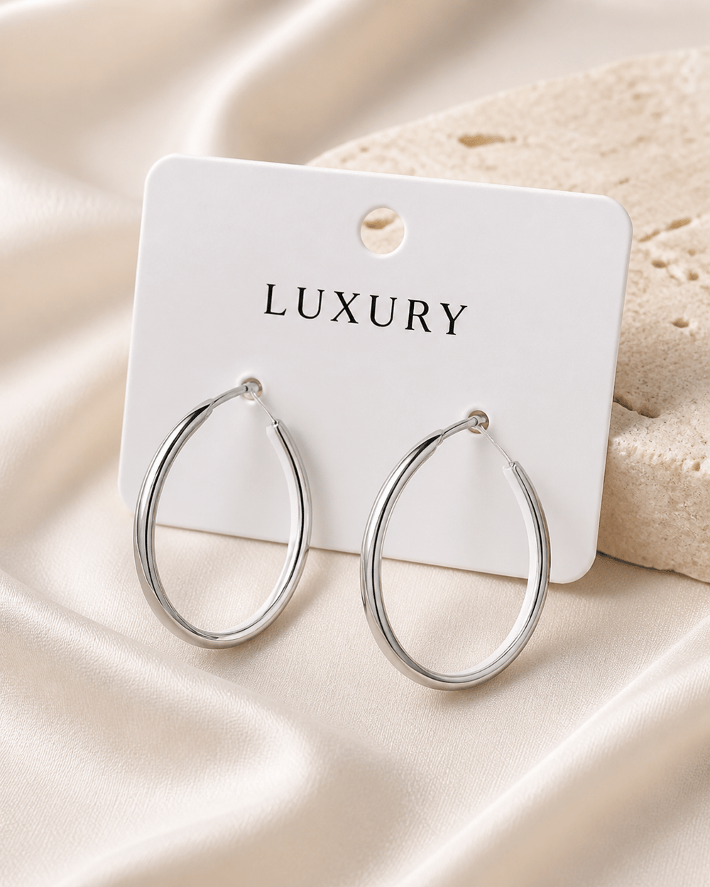 Luxury Çelik Yassı Genişleyen Orta Boy Halka Küpe – Gümüş