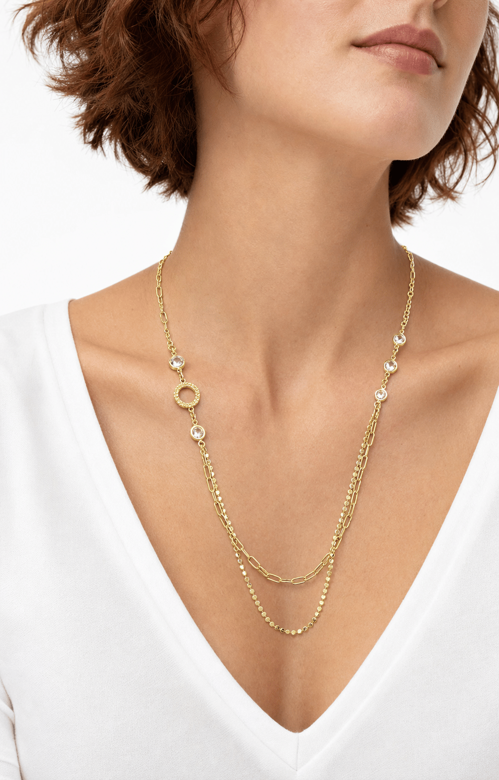LUXURY Çift Katlı Halka Detaylı Gold Kolye