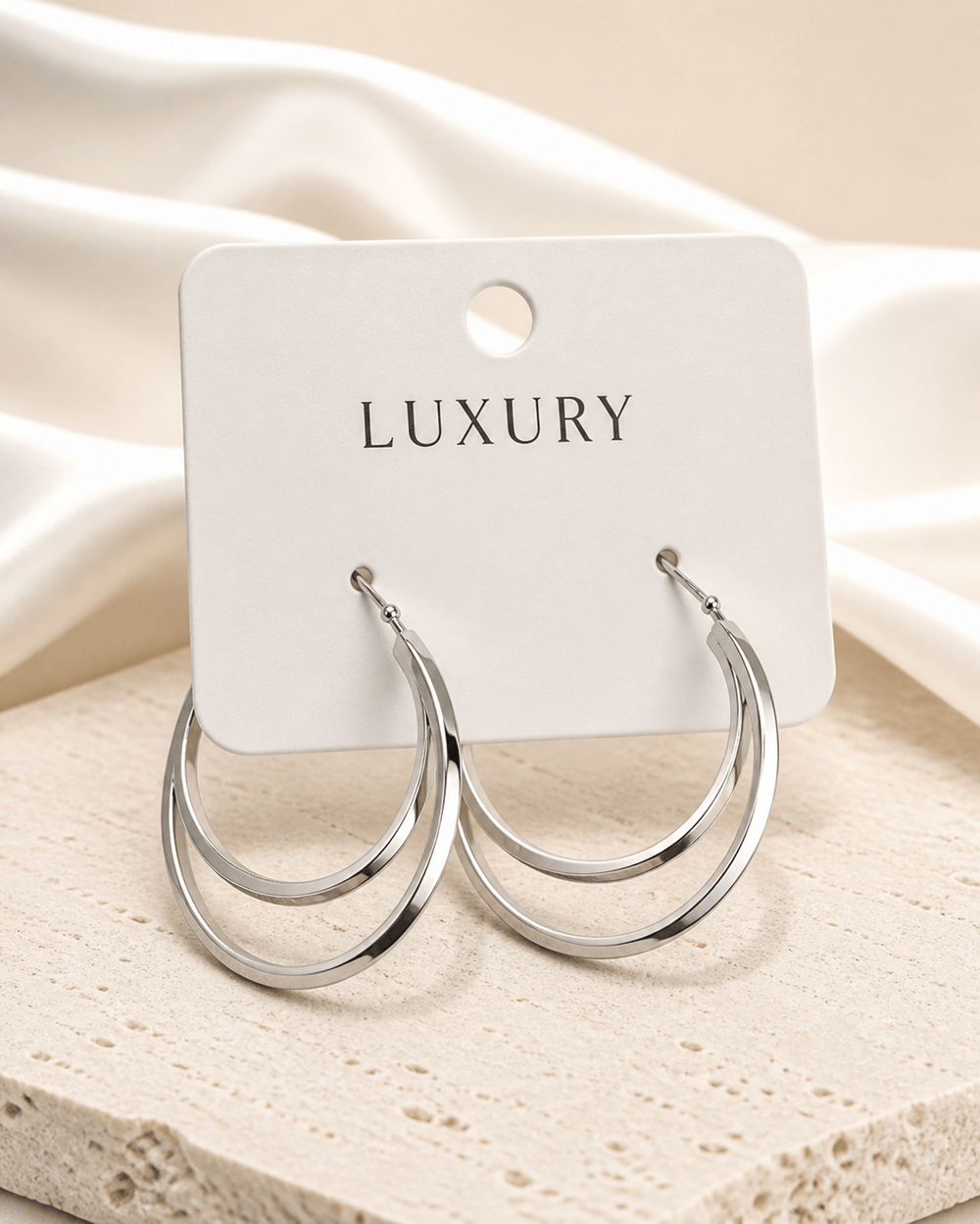 Luxury İki Aralıklı İç İçe Oval Halka Küpe – Gümüş
