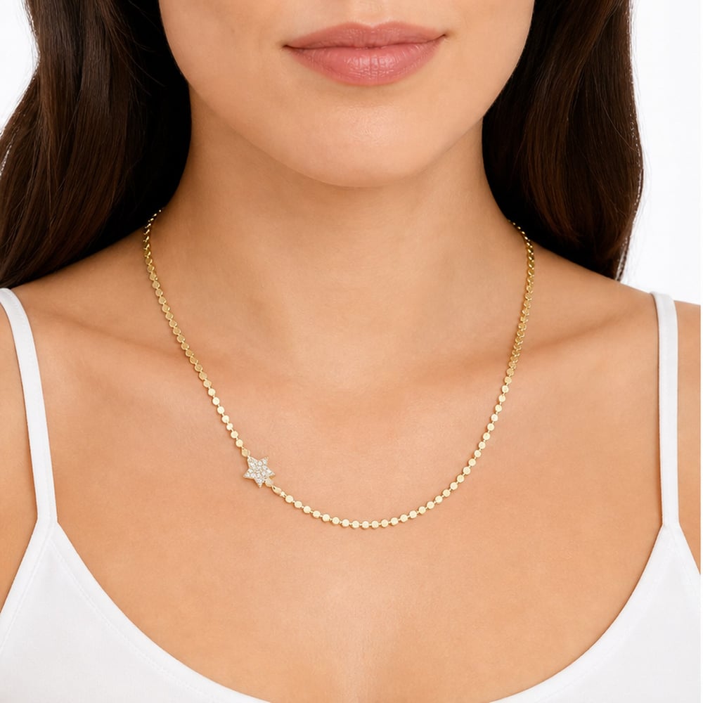 Luxury Stella Yıldız Detaylı Disk Kolye