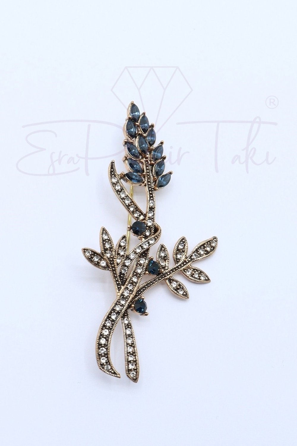 Lacivert Kristal Taş Elmas Montür Broş