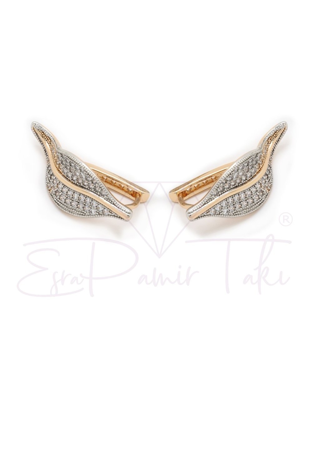 Zirkon Taşlı Rose Gold Renk Arı Küpe Seti