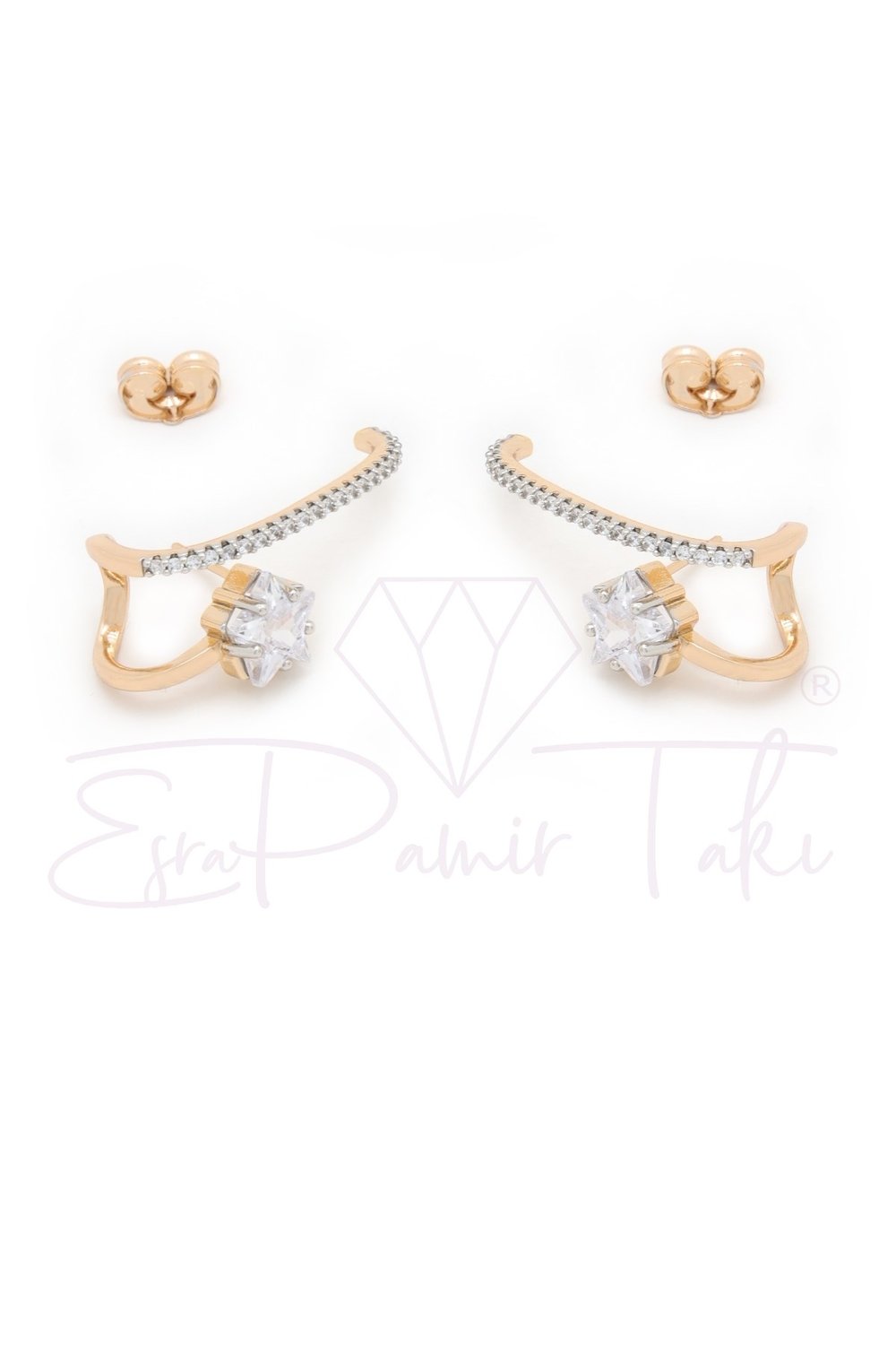 Zirkon Taşlı Rose Gold Renk Küpe