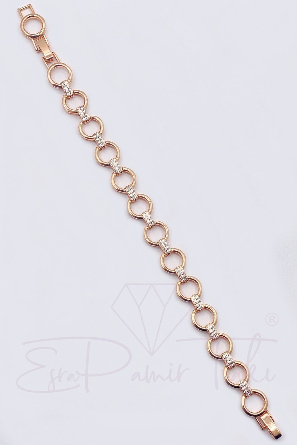 Zirkon Taşlı Rose Gold Renk Vıp Çelik Bileklik