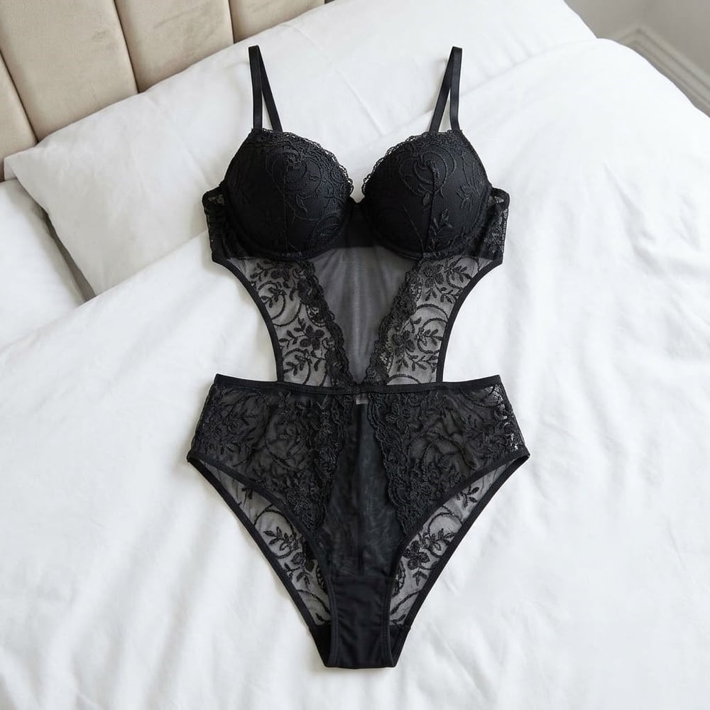 Dolgulu Dantelli Bodysuit çıtçıtlı Sütyen Takımi B Cup