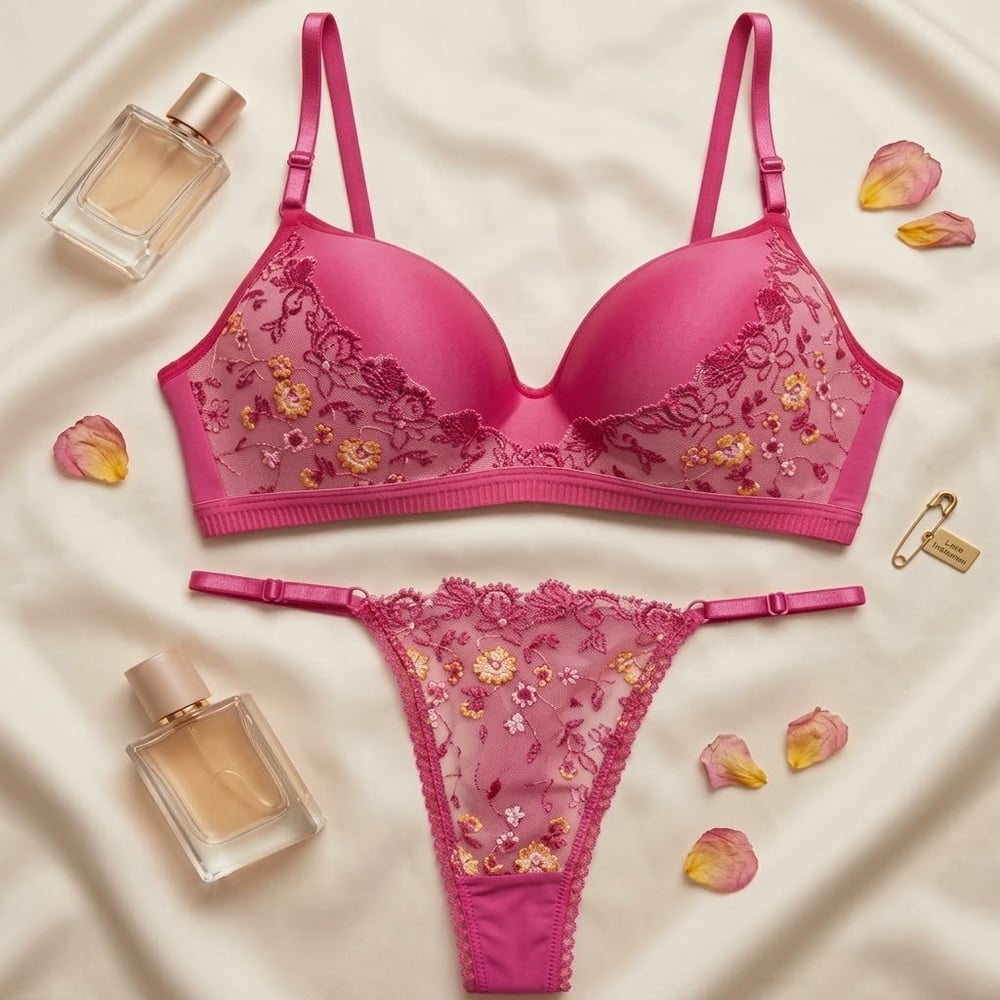 Love Secret Dolgusuz Pembe Çiçek Detaylı Sütyen Takımı