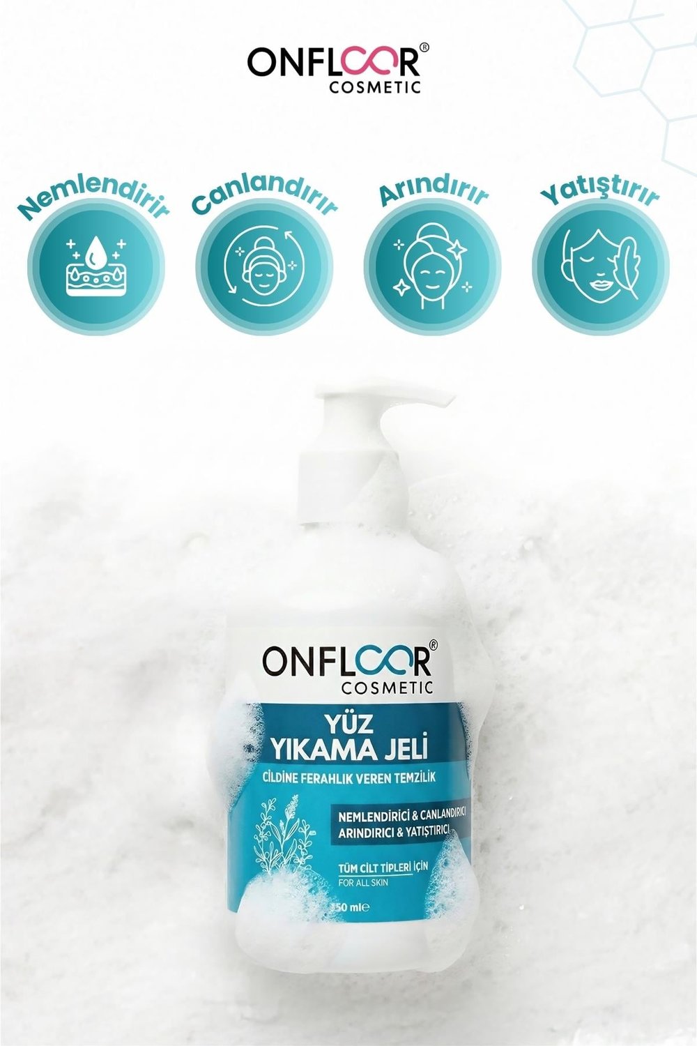 ONFLOOR Makyaj Temizleyici, Gözenek Arındırıcı ve Akne Eğilimli Ciltler İçin Yüz Temizleme Jeli 250 ml