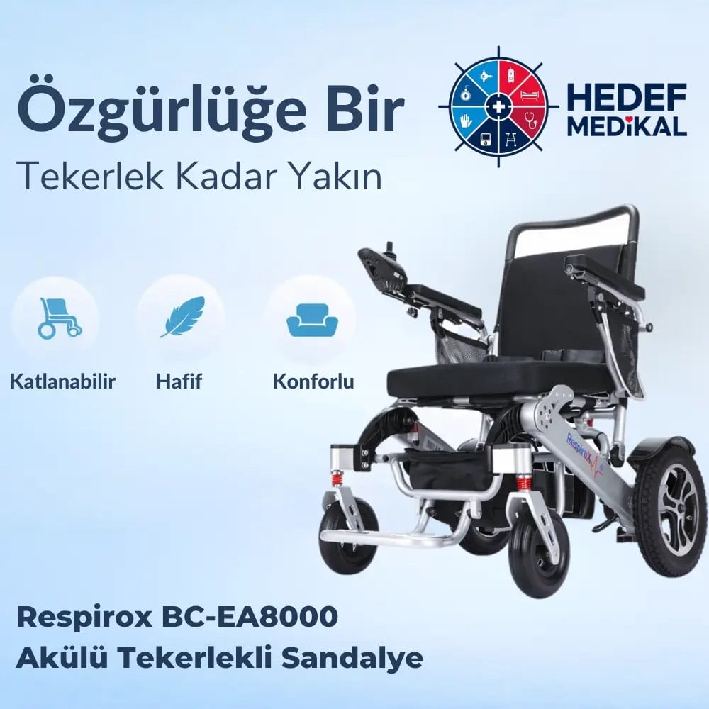 Respirox BC-EA8000 Katlanabilir Hafif Uzaktan Kumandalı Lityum Akülü Tekerlekli Sandalye