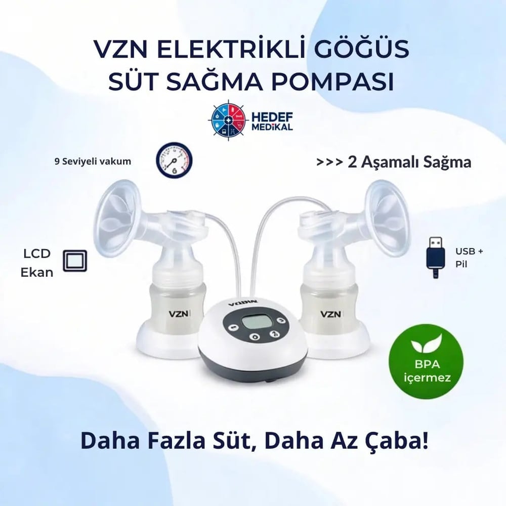 Vzn Tekli Elektrikli Göğüs Süt Sağma Pompası Çift Biberon