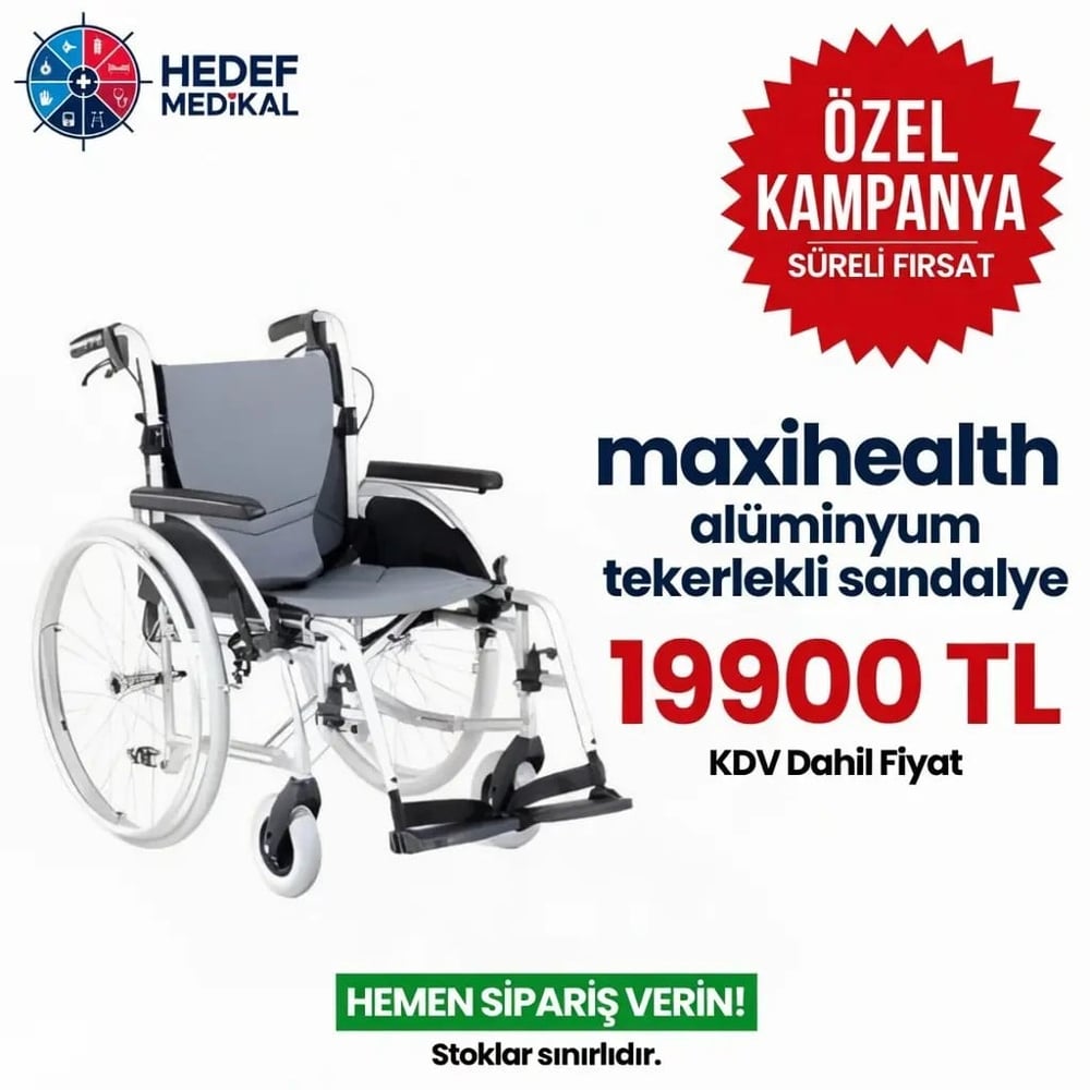 Maxihealth Katlanabilir Hafif Alüminyum Hızlı Çıkarılabilir Tekerlekli Sandalye
