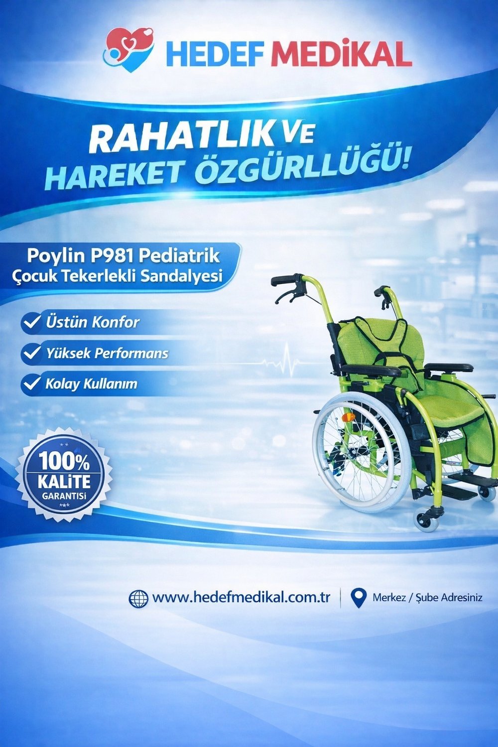 Poylin P981 Pediatrik Çocuk Tekerlekli Sandalyesi