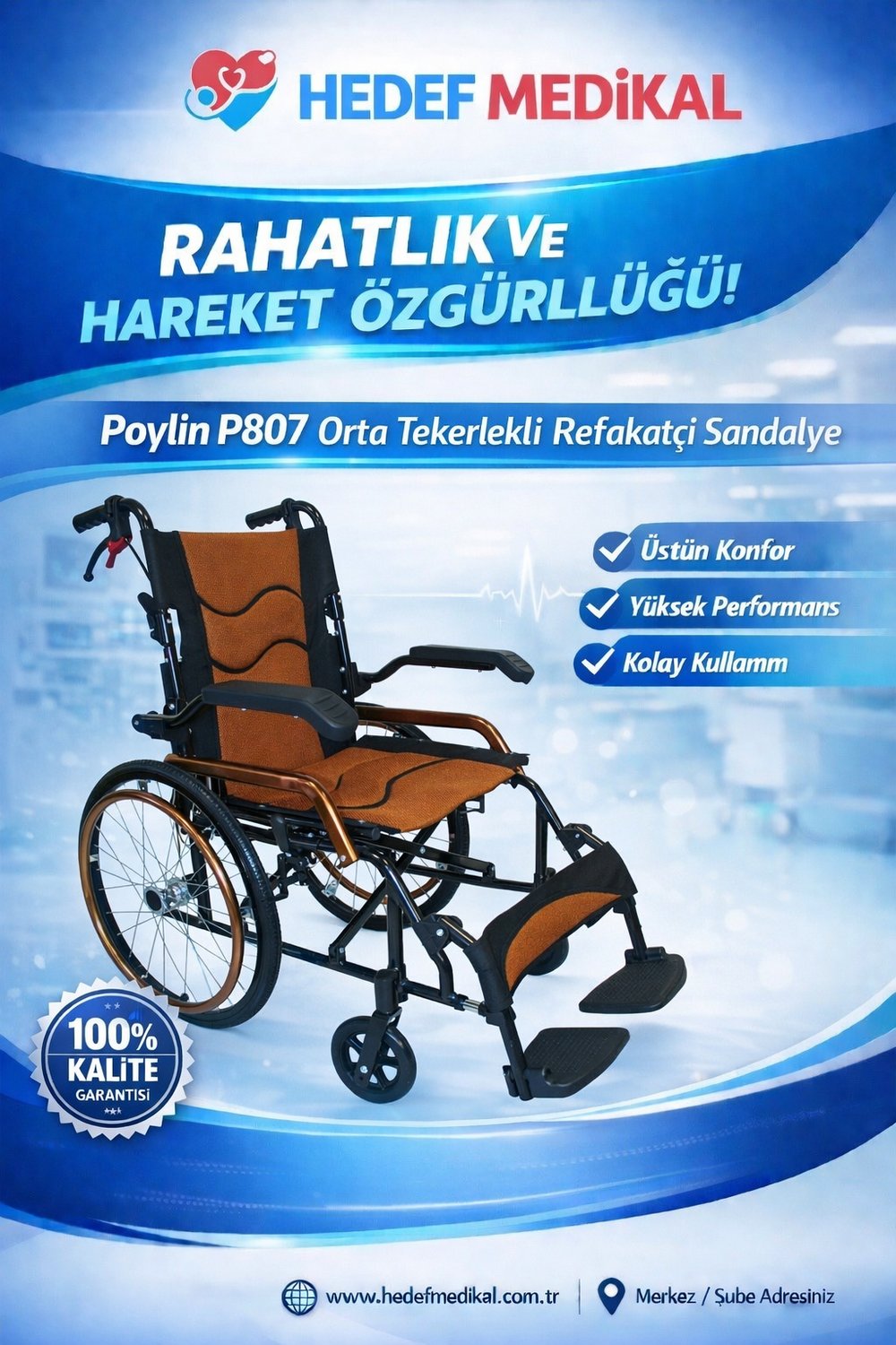 Poylin P807 Orta Tekerlekli Refakatçi Sandalye