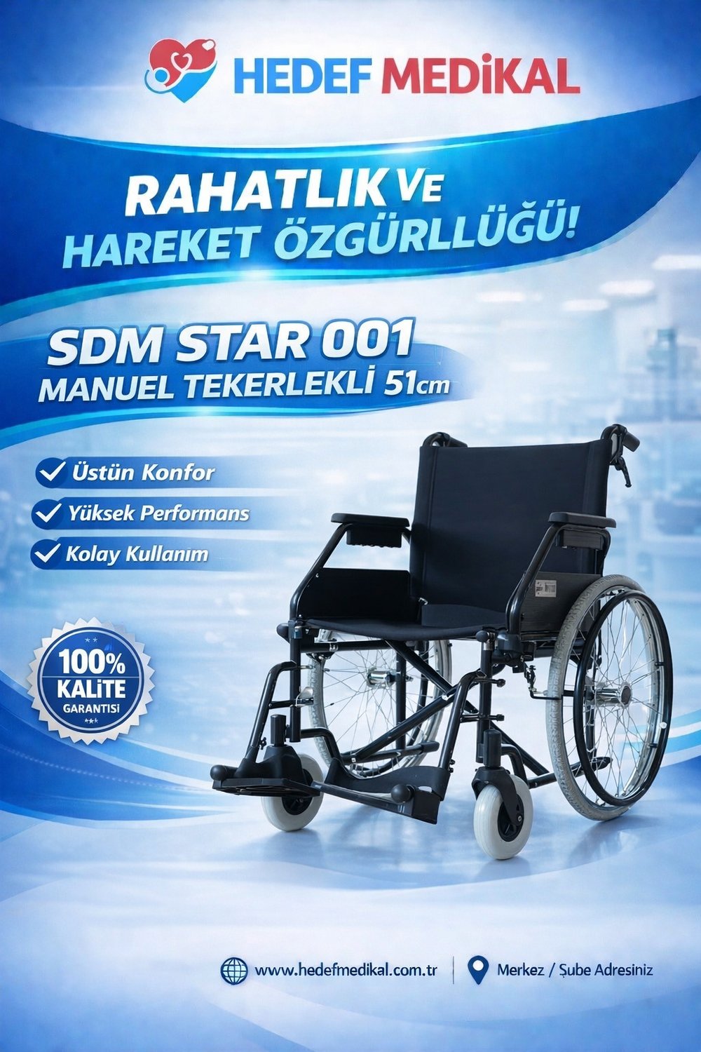 SDM STAR 001 MANUEL TEKERLEKLİ SANDALYE 51cm