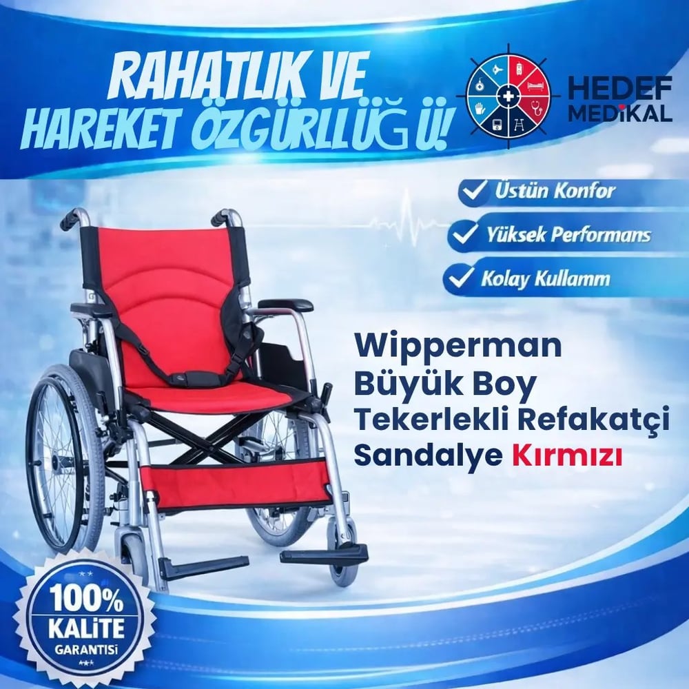 Wipperman W203 Refakatçı Tekerlekli Sandalye  Kırmızı