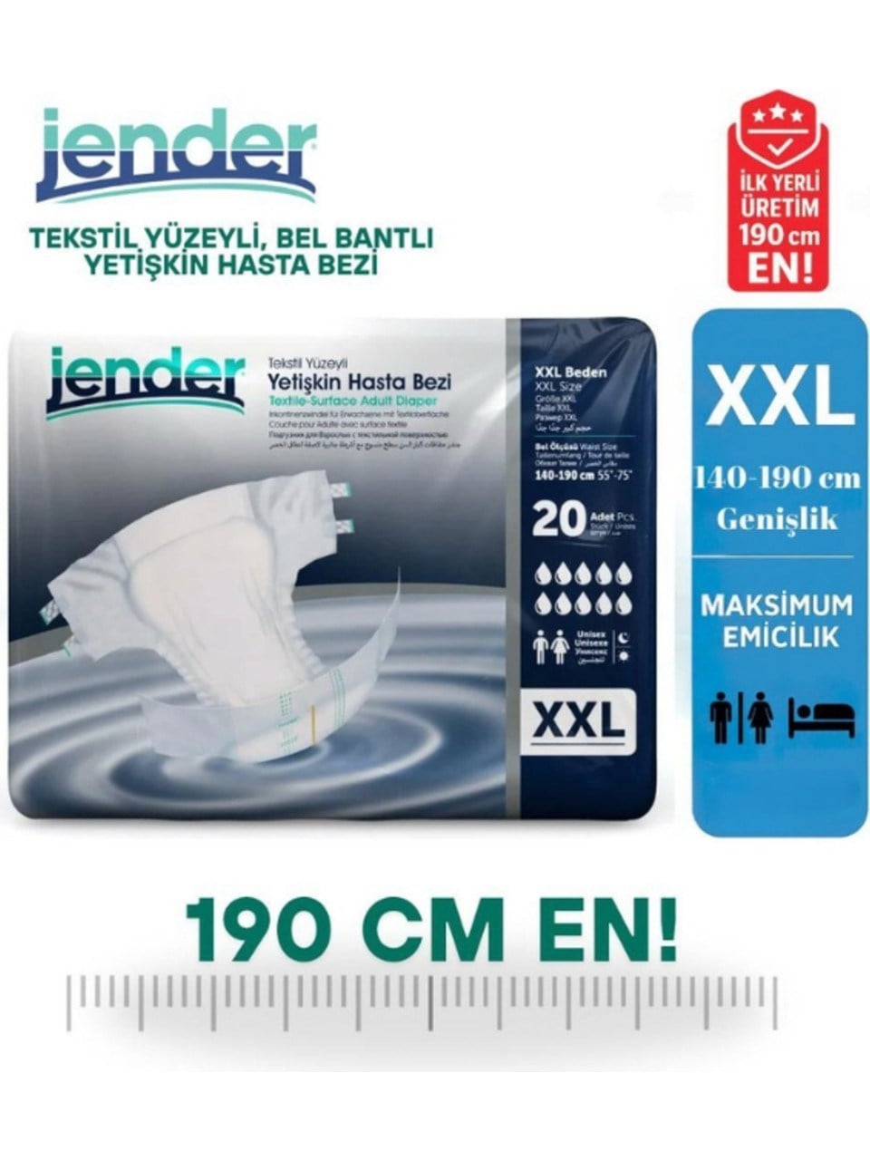 Jender Emici Bel Bantlı Yetişkin Hasta Bezi XX Large 20 Adet